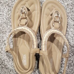 SHEIN Tan Sandals with Woven Straps and Metal Accents
